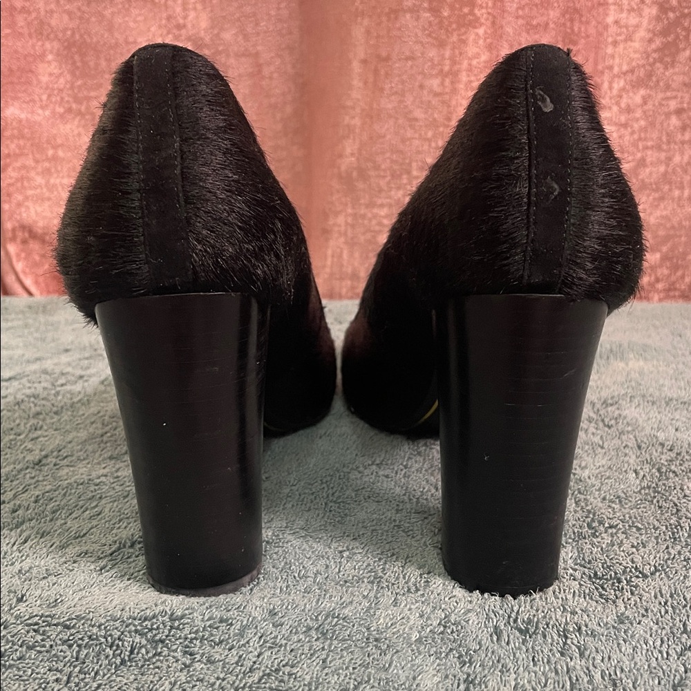 Ralph Lauren Black Pony Hair Block Heel Round Toe Shoes Formal Slip on Pumps 10B - Picture 5 of 9